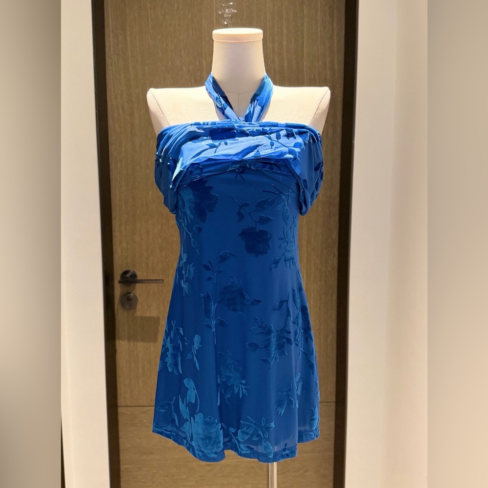 Hello Molly Royal Blue Strapless Floral Dress NWOT